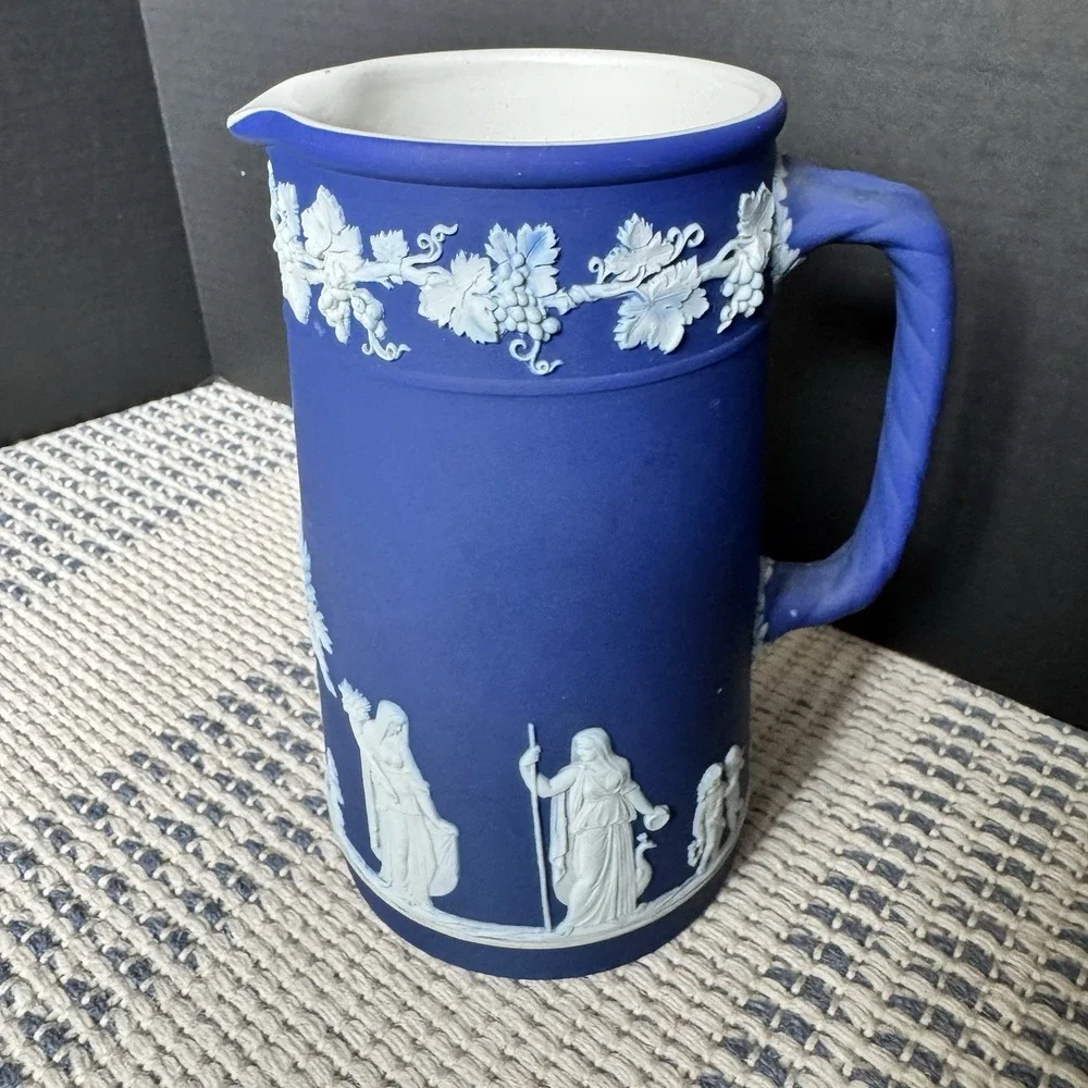 Vintage Wedgwood Dark Blue Jasperware Water Pitcher 7 3/8